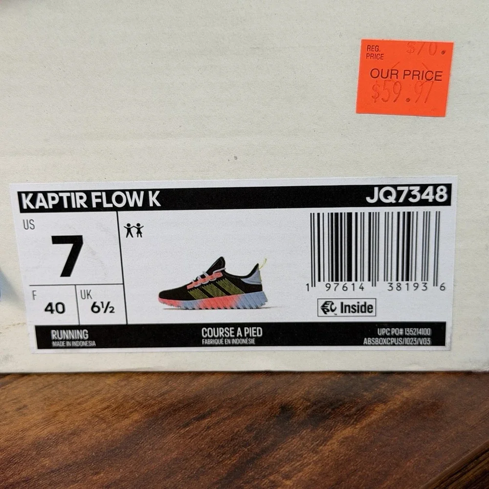 Adidas Kaptir Flow K Athletic Shoes Core Black Pink Yellow Sz 7 JQ7348 New